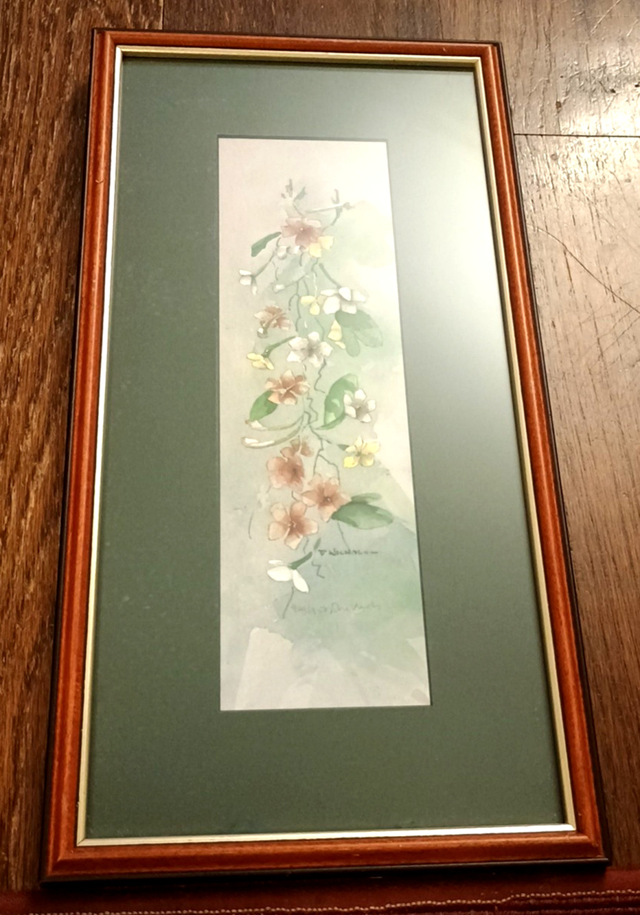 D. Nichols Signed Numbered Asian Floral Litho Print Framed Matted 16.5" x 8.25"